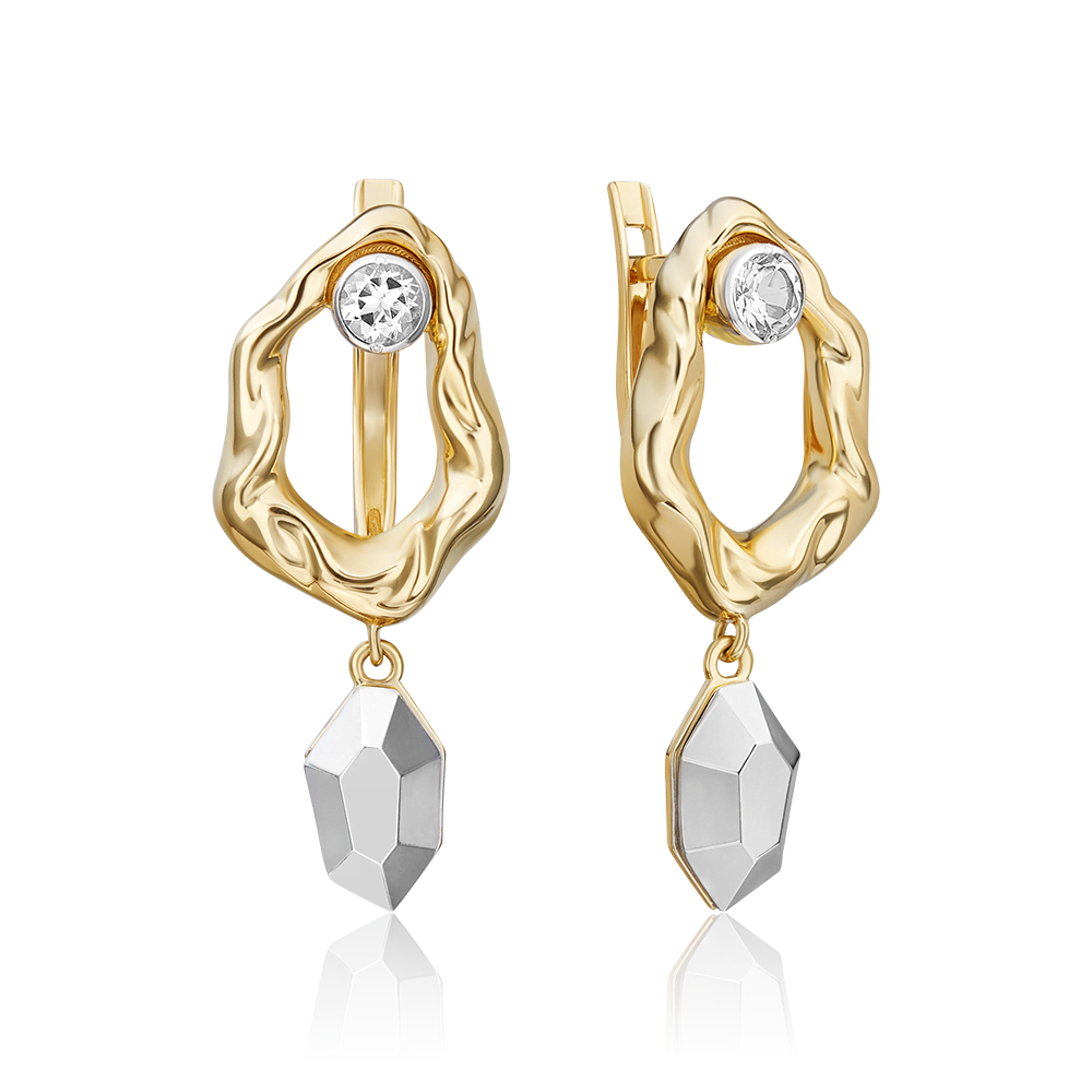 Серьги с английским замком из комбинированного золота с натуральным топазом white 02-5046-00-201-1121