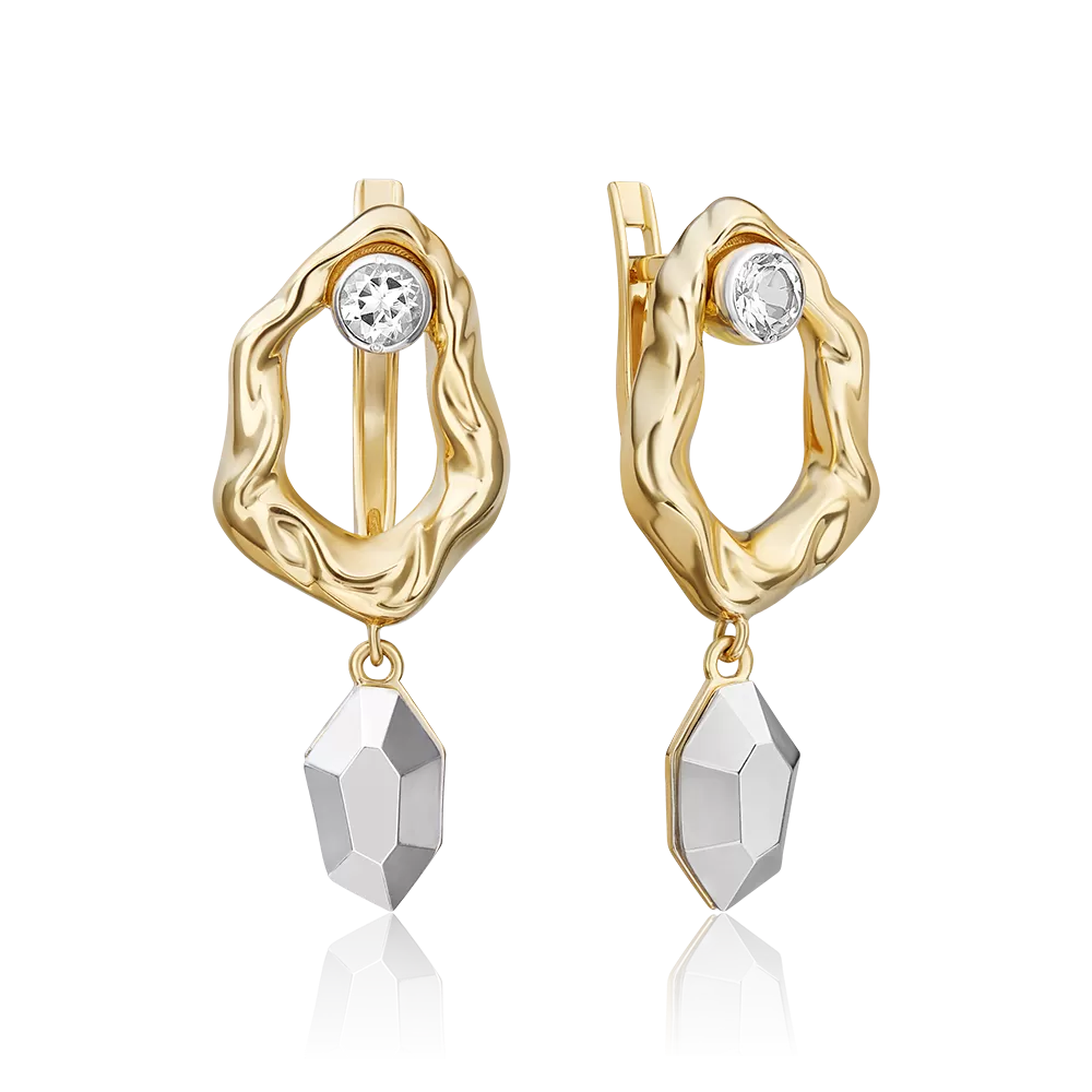 Серьги с английским замком из комбинированного золота с натуральным топазом white 02-5046-00-201-1121