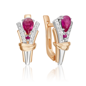 Серьги с английским замком из комбинированного золота с рубинами и бриллиантами 02-5218-00-107-1111