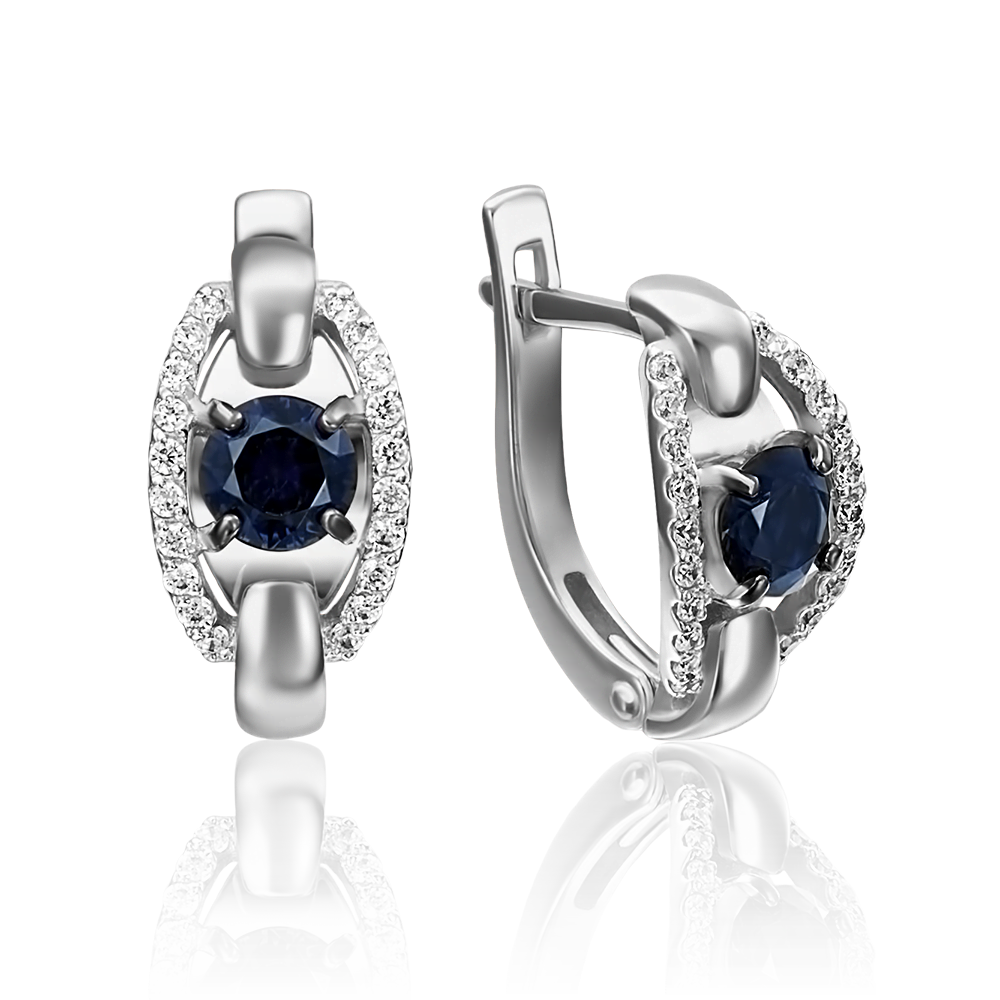 Серьги с английским замком из белого золота с сапфиром и бриллиантами 02-4179-00-105-1120-30