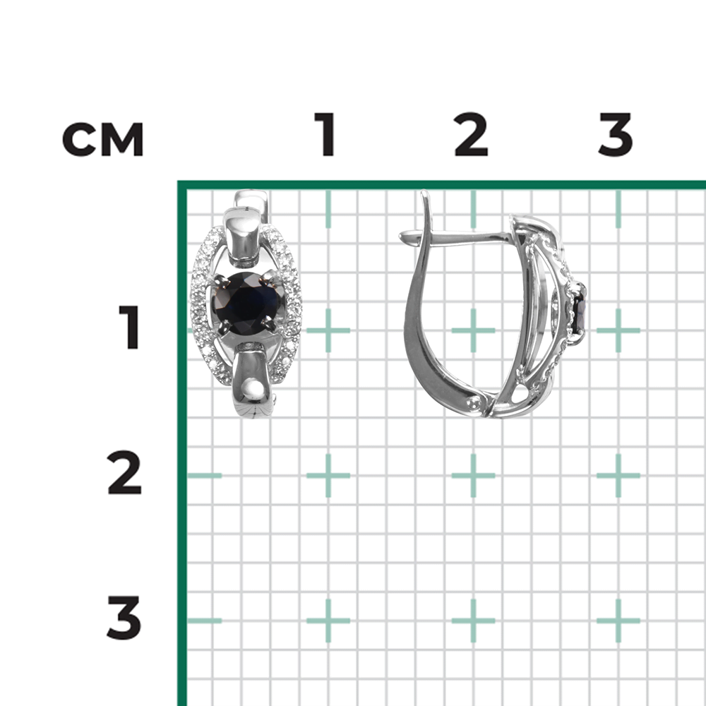 Серьги с английским замком из белого золота с сапфиром и бриллиантами 02-4179-00-105-1120-30