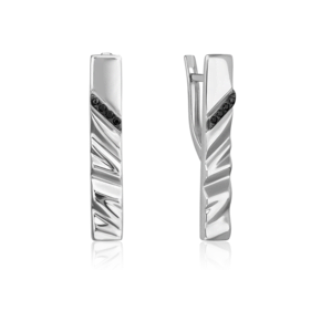 Серьги с английским замком из серебра с чёрными фианитами 02-5068-00-402-0200