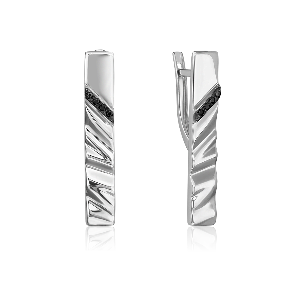 Серьги с английским замком из серебра с чёрными фианитами 02-5068-00-402-0200