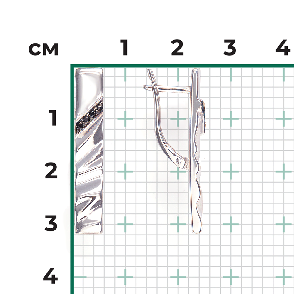Серьги с английским замком из серебра с чёрными фианитами 02-5068-00-402-0200