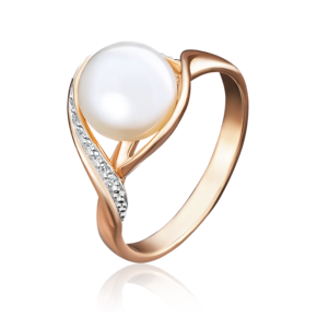 Кольцо из красного золота с жемчугом культивированным и фианитами 01-4735-00-302-1110-31