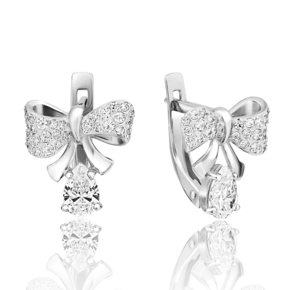 Серьги «Банты» с английским замком из белого золота с фианитами 02-3518-00-501-1120-38