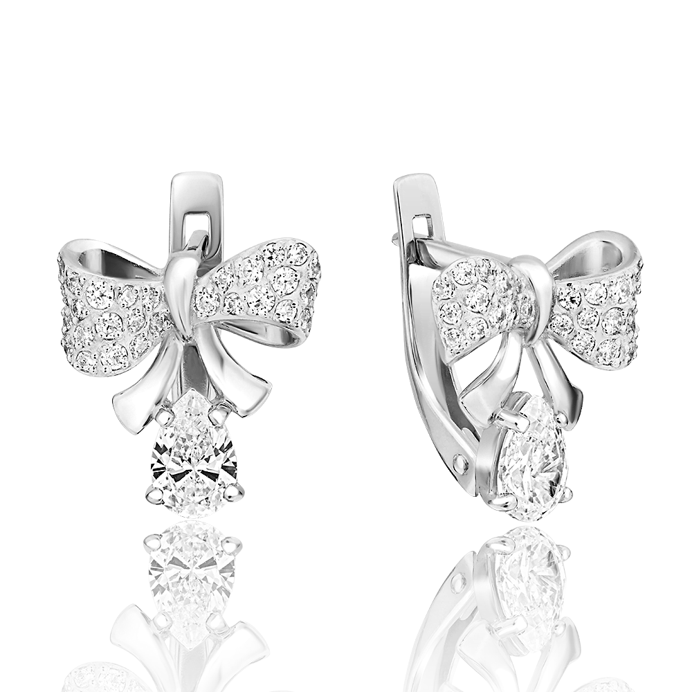 Серьги «Банты» с английским замком из белого золота с фианитами 02-3518-00-501-1120-38