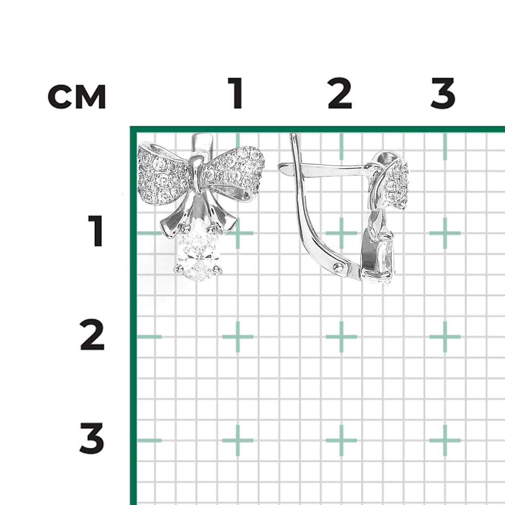 Серьги «Банты» с английским замком из белого золота с фианитами 02-3518-00-501-1120-38