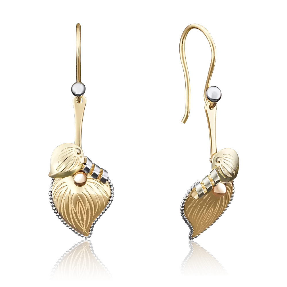 Серьги «Листья липы» с французским замком из лимонного золота 02-4002-00-000-1130-65