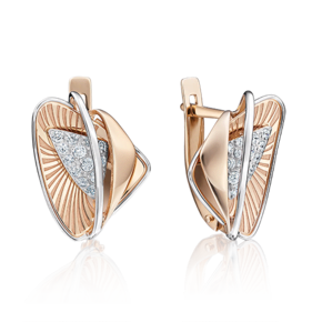 Серьги с английским замком из комбинированного золота с фианитами 02-4003-00-401-1111-65