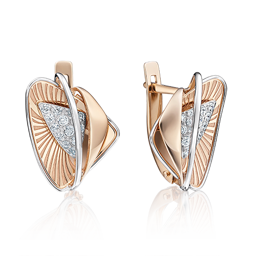 Серьги с английским замком из комбинированного золота с фианитами 02-4003-00-401-1111-65