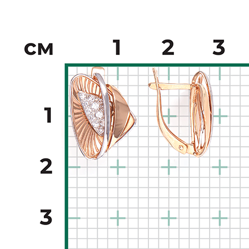 Серьги с английским замком из комбинированного золота с фианитами 02-4003-00-401-1111-65