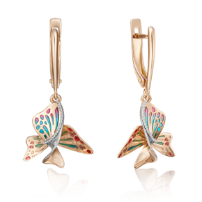 Серьги «Бабочки» с английским замком из красного золота с эмалью 02-4005-00-000-1110-65