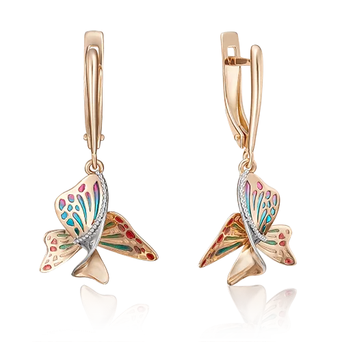 Серьги «Бабочки» с английским замком из красного золота с эмалью 02-4005-00-000-1110-65
