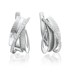 Серьги с английским замком из белого золота с фианитами 02-4031-00-401-1120-65