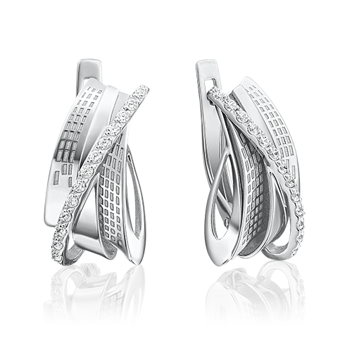 Серьги с английским замком из белого золота с фианитами 02-4031-00-401-1120-65