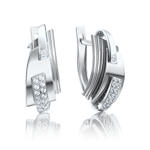 Серьги с английским замком из белого золота с фианитами 02-4044-00-401-1120-65