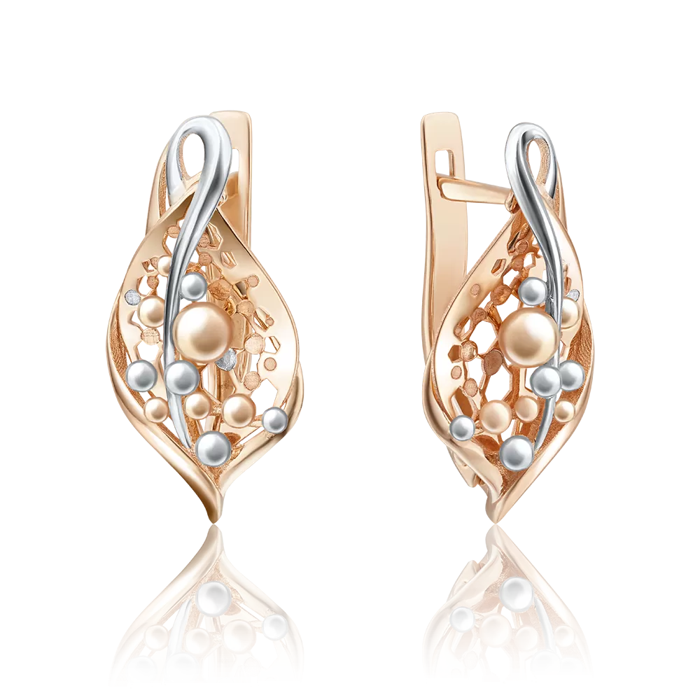 Серьги «Листья в росе» с английским замком из красного золота 02-4045-00-000-1110-65