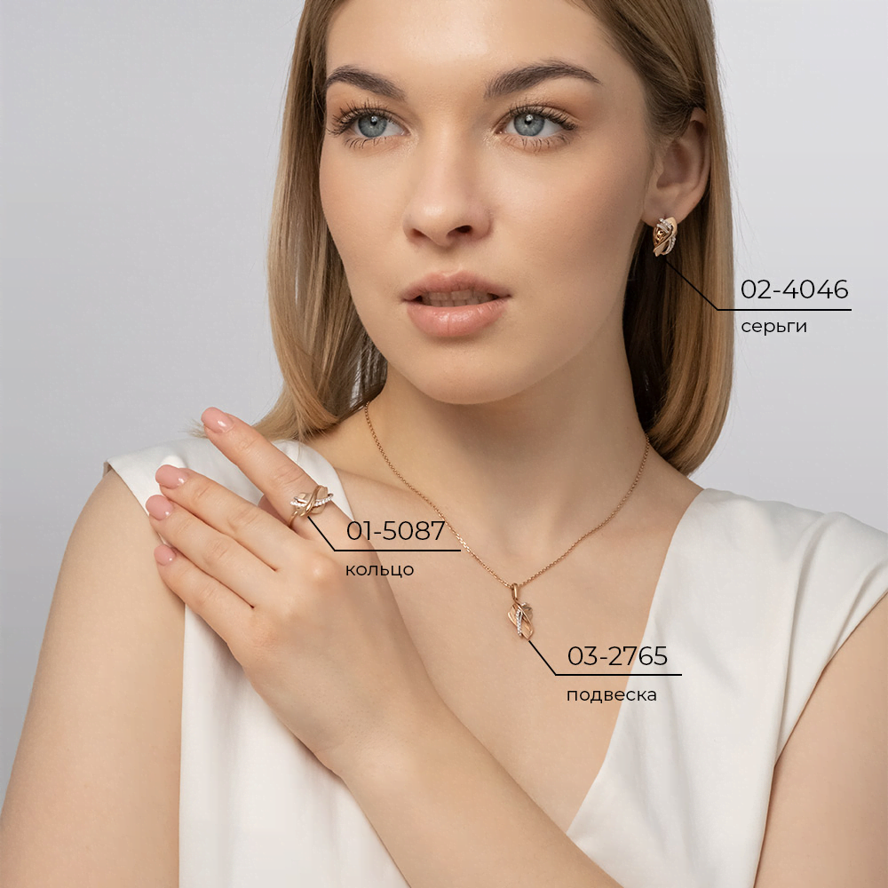 Серьги с английским замком из красного золота с фианитами 02-4046-00-401-1110-65