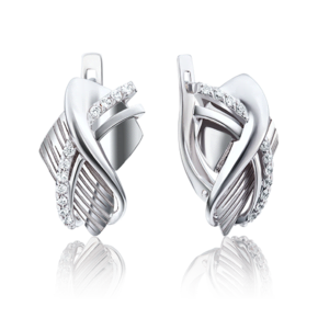 Серьги с английским замком из белого золота с фианитами 02-4046-00-401-1120-65
