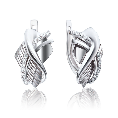 Серьги с английским замком из белого золота с фианитами 02-4046-00-401-1120-65