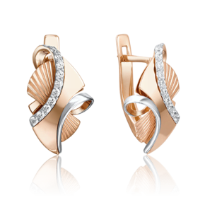 Серьги с английским замком из красного золота с фианитами 02-4060-00-401-1110-65