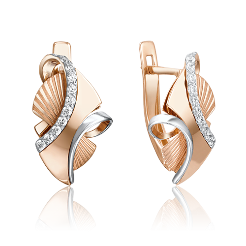 Серьги с английским замком из красного золота с фианитами 02-4060-00-401-1110-65