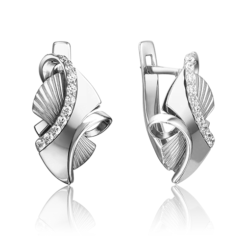 Серьги с английским замком из белого золота с фианитами 02-4060-00-401-1120-65