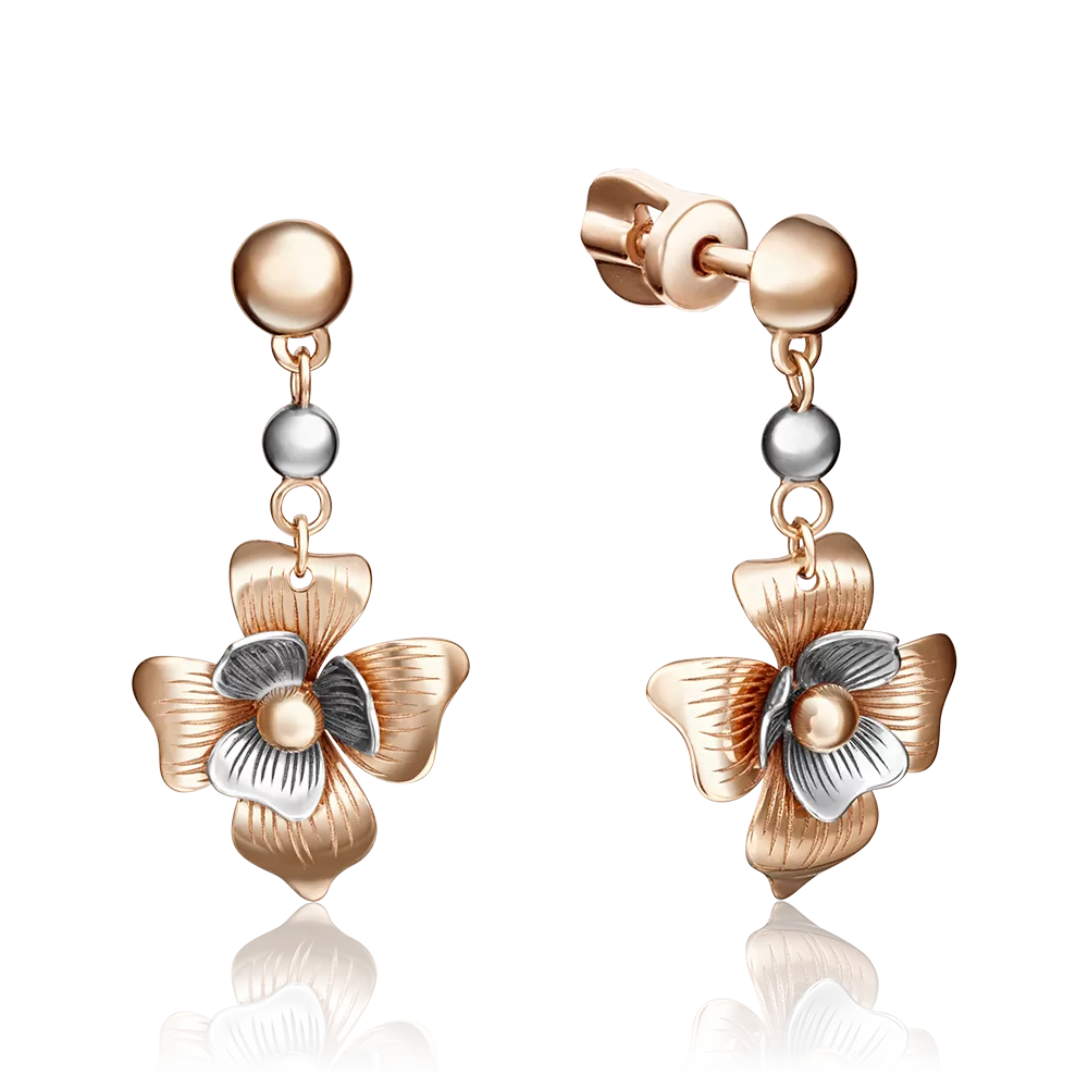 Серьги-пусеты «Цветы» из комбинированного золота 02-4139-00-000-1111-65