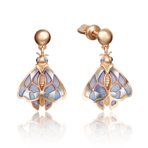 Серьги-пусеты «Мотыльки» из красного золота с эмалью 02-4143-00-000-1110-65