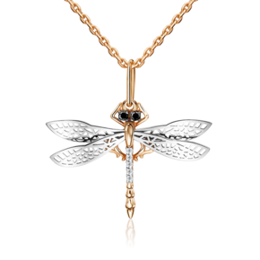 Подвеска «Стрекоза» из комбинированного золота с фианитами 03-2454-00-403-1111-65