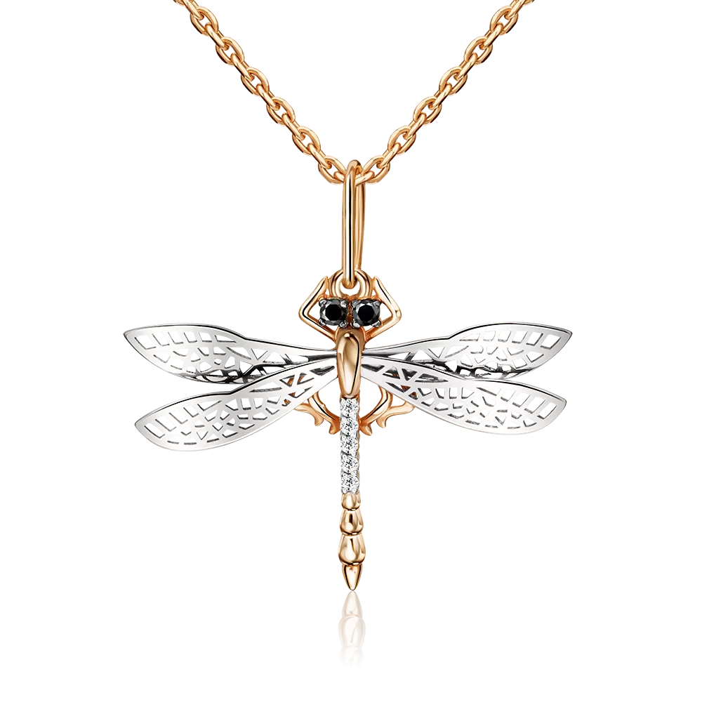 Подвеска «Стрекоза» из комбинированного золота с фианитами 03-2454-00-403-1111-65