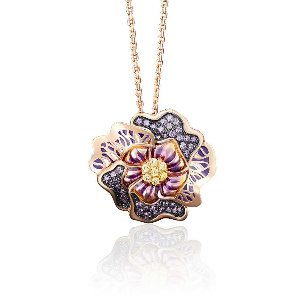 Подвеска «Гибискус» из красного золота с фианитами и эмалью 03-2543-00-404-1110-65