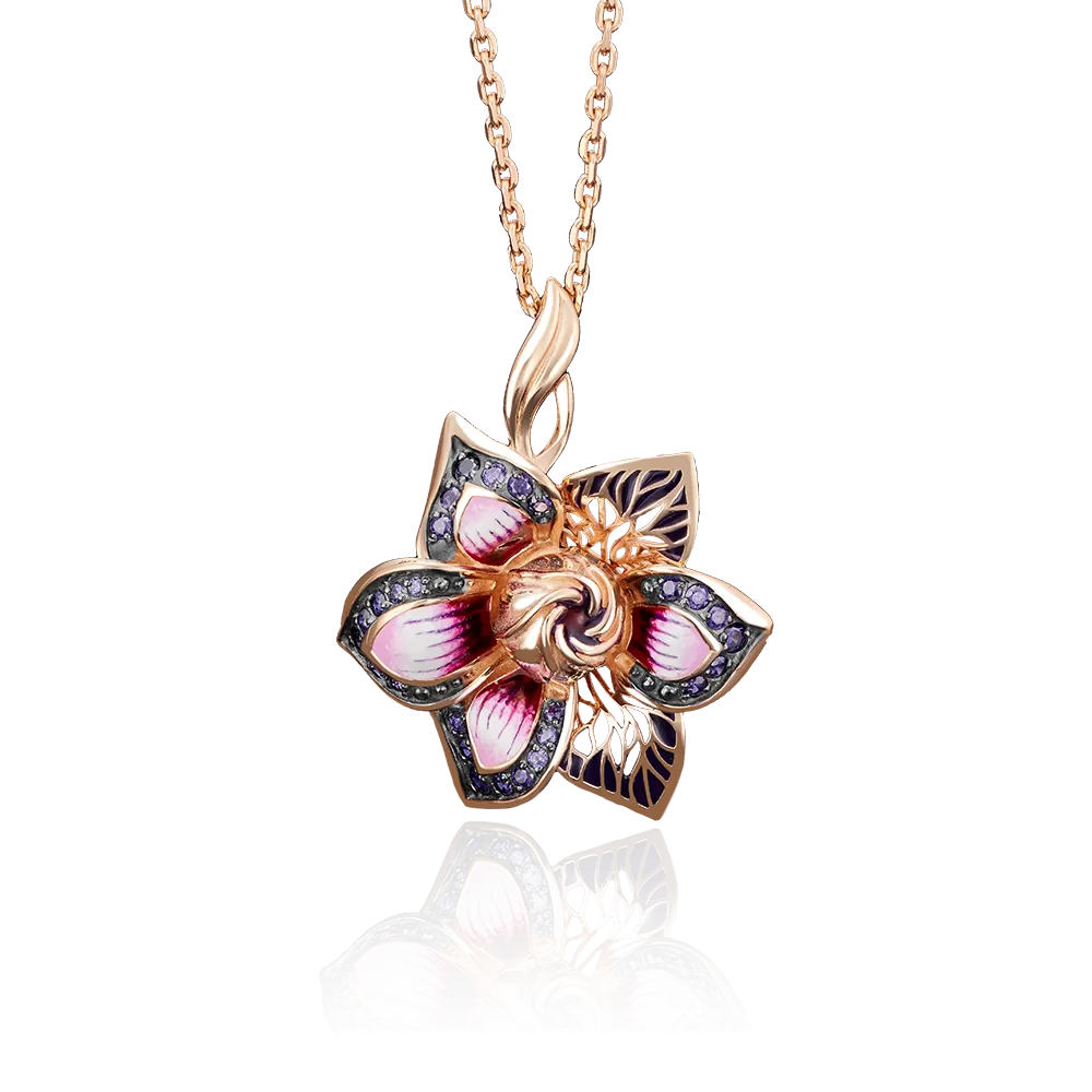 Подвеска «Гардения» из красного золота с фианитами и эмалью 03-2558-00-404-1110-65