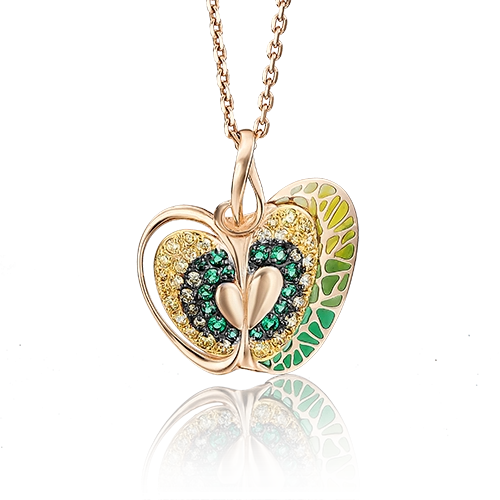 Подвеска «Яблоко» из красного золота с фианитами и эмалью 03-2574-00-404-1110-65