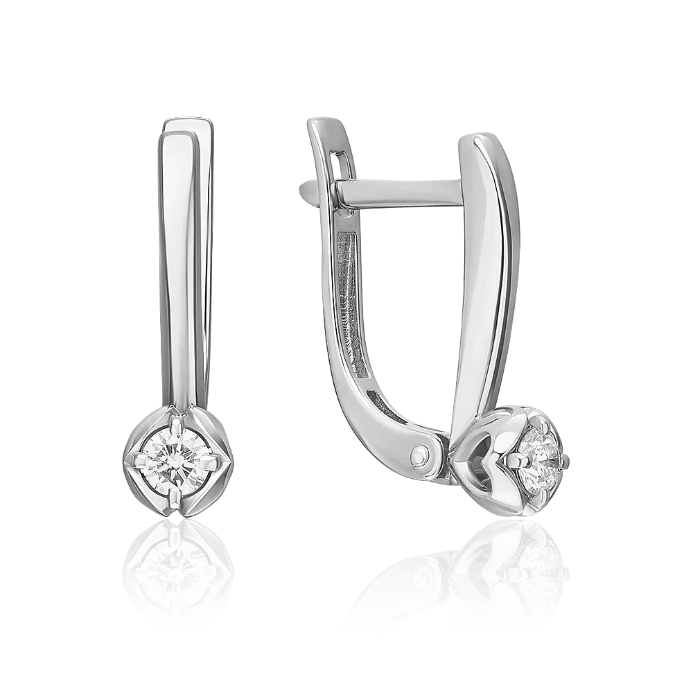 Серьги с английским замком из белого золота с бриллиантом 02-5336-00-101-1120