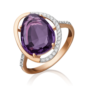 Кольцо из красного золота с аметистом и фианитами 01-4383-00-209-1110-46