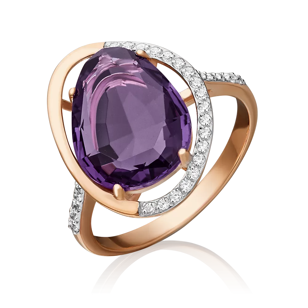 Кольцо из красного золота с аметистом и фианитами 01-4383-00-209-1110-46