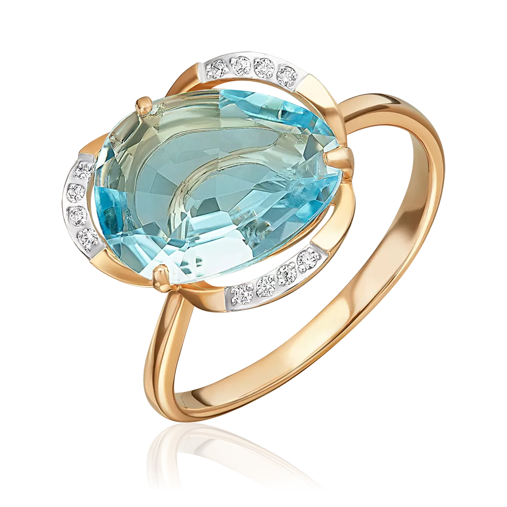 Кольцо из красного золота с топазом и фианитами 01-4387-00-207-1110-46