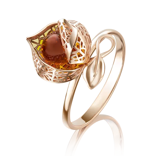 Кольцо «Физалис» из красного золота с янтарём и эмалью 01-5074-00-271-1110-58