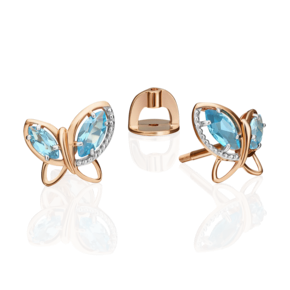 Серьги-пусеты «Бабочки» из красного золота с топазами 02-4558-00-201-1110-46