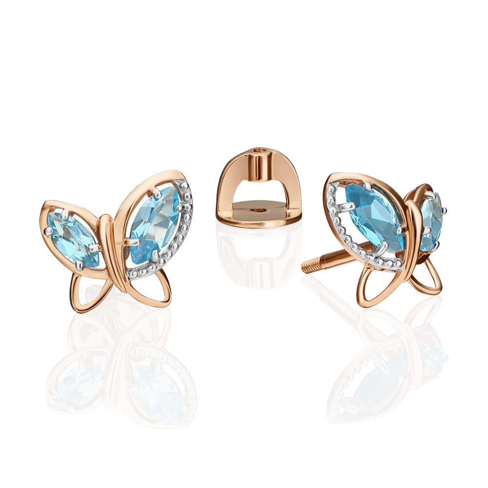 Серьги-пусеты «Бабочки» из красного золота с топазами 02-4558-00-201-1110-46