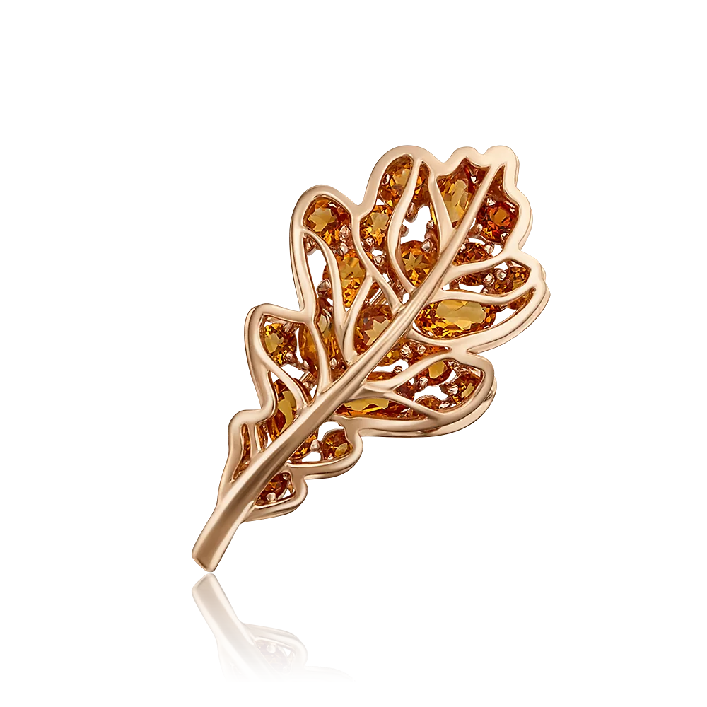 Брошь «Дубовый лист» из красного золота с цитринами 04-0233-00-206-1110-57