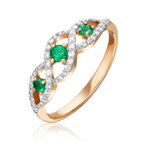 Кольцо из красного золота с изумрудами и бриллиантами 01-1579-00-106-1110-30