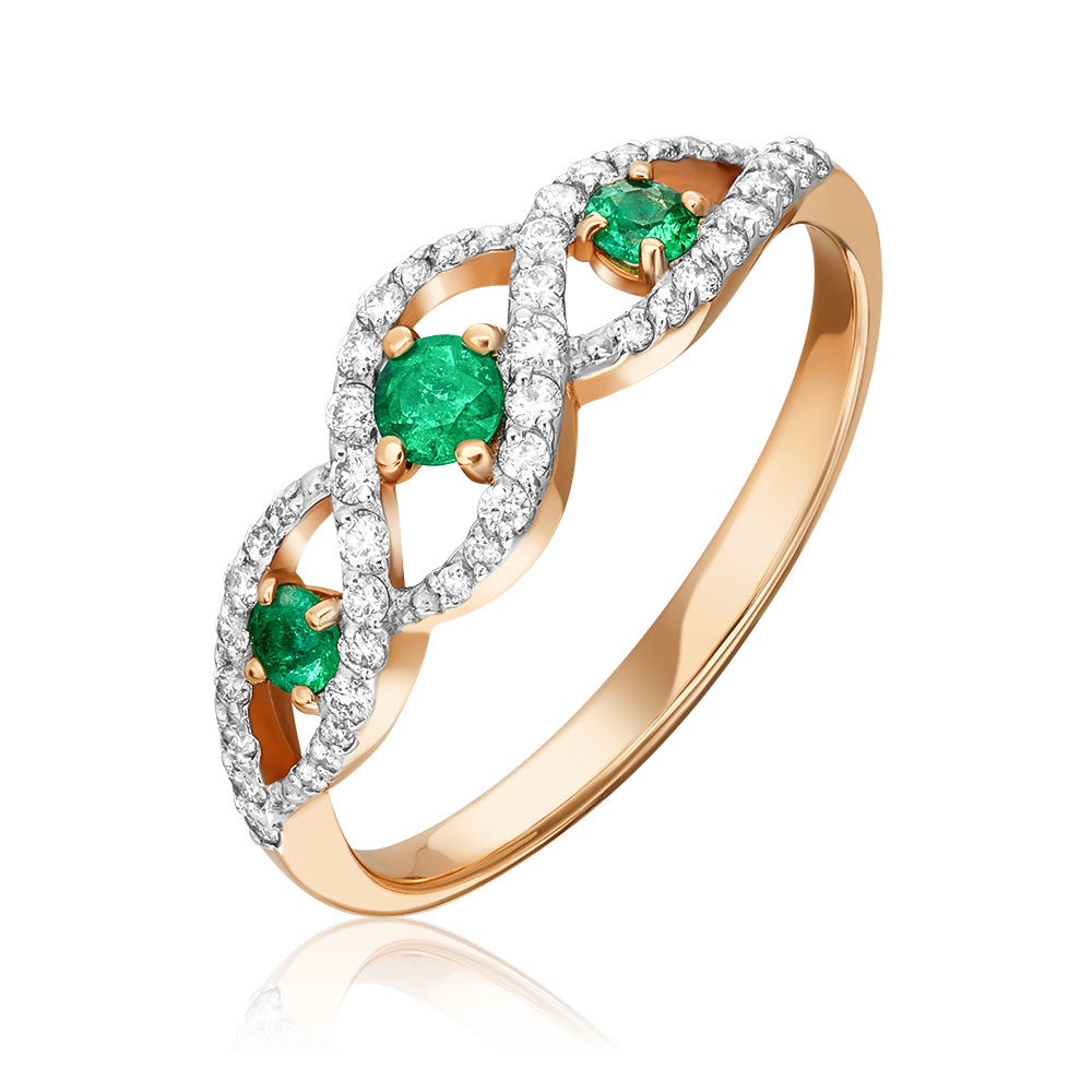 Кольцо из красного золота с изумрудами и бриллиантами 01-1579-00-106-1110-30