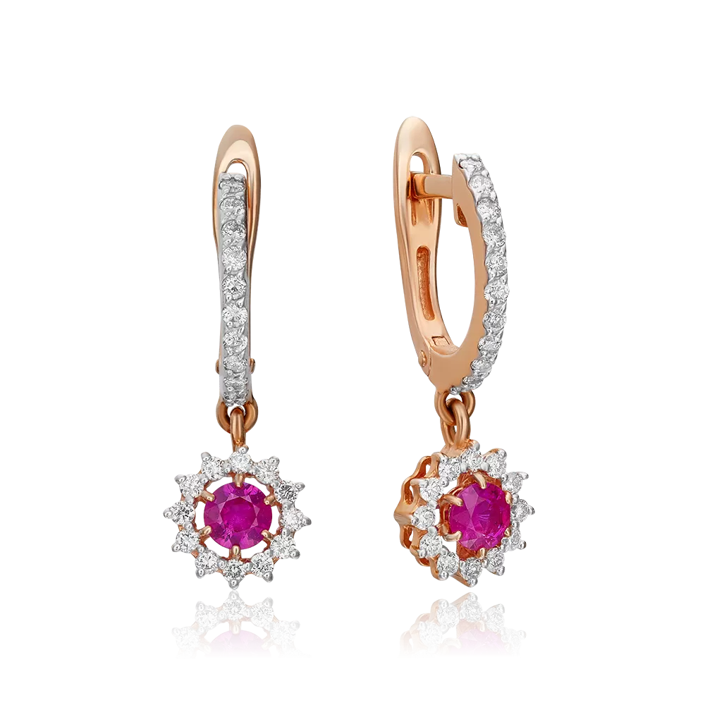 Серьги с английским замком из красного золота с рубином и бриллиантами 02-0939-00-107-1110-30