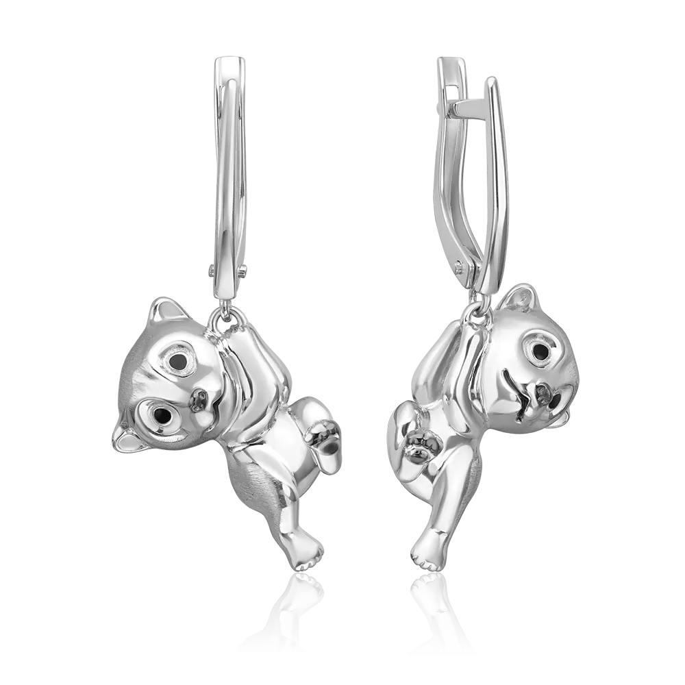 Серьги «Белые медведи» с английским замком из серебра с эмалью 02-5153-00-000-0200