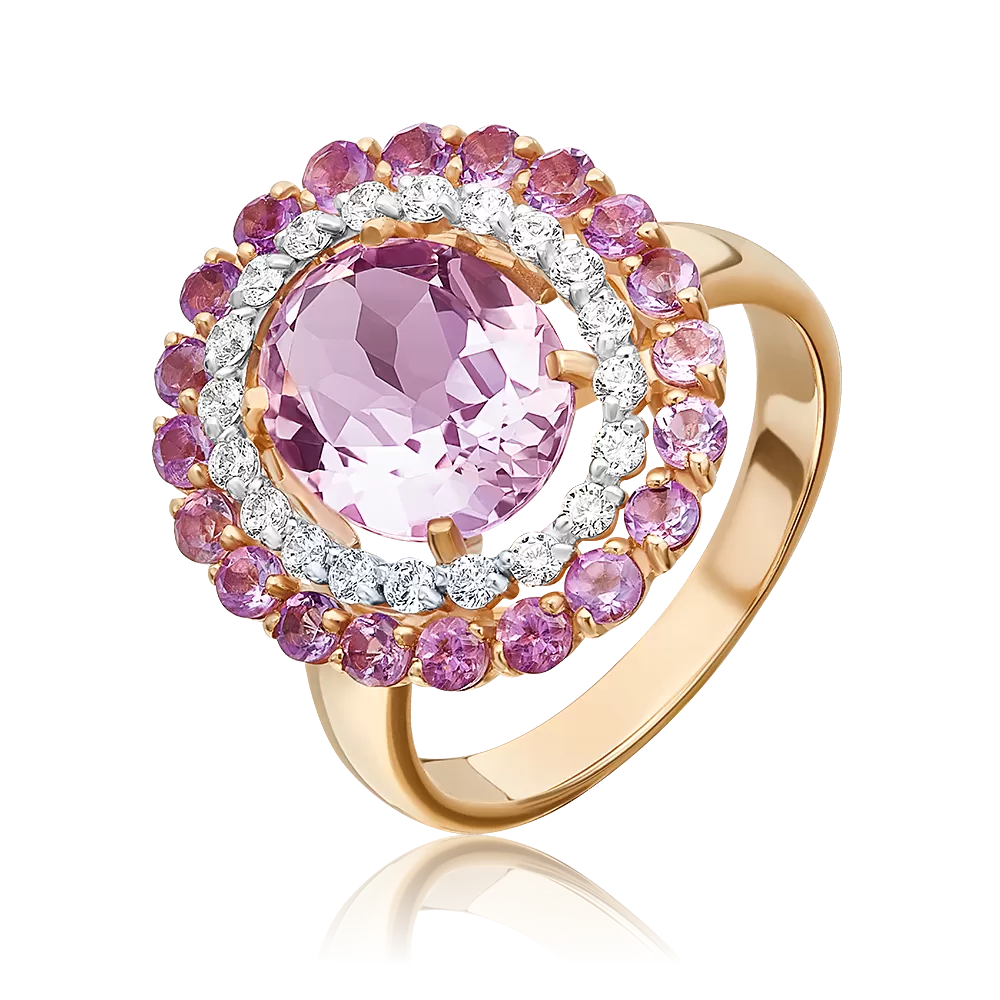 Кольцо из красного золота с аметистами и фианитами 01-4300-00-209-1110-46