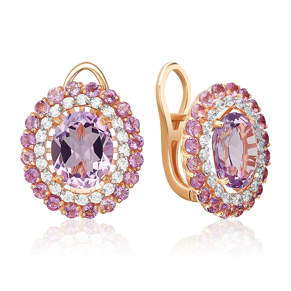 Серьги с английским замком из красного золота с аметистами и фианитами 02-3100-00-209-1110-46