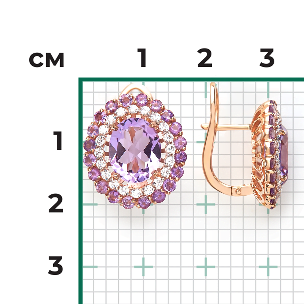 Серьги с английским замком из красного золота с аметистами и фианитами 02-3100-00-209-1110-46